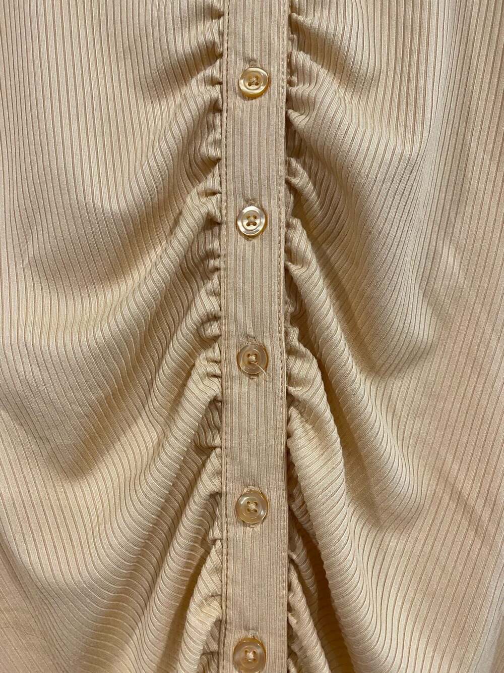 Pink Rose Ribbed Button-Up Ruched Mini Dress Yellow Size S - Picture 2 of 8
